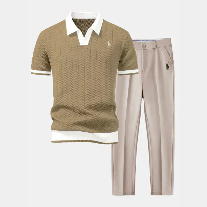Palm Row | V-Neck Polo & Slim Fit Tapered Pants Set
