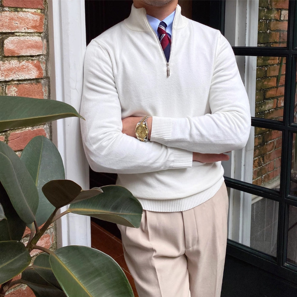 Old Money Stand Collar Half-Zipper Knitted Sweater