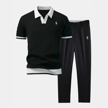 Men’s V-Neck Cotton-Blend Shirt and Tapered Pants Set