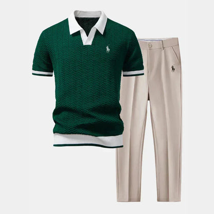 Men’s V-Neck Cotton-Blend Shirt and Tapered Pants Set