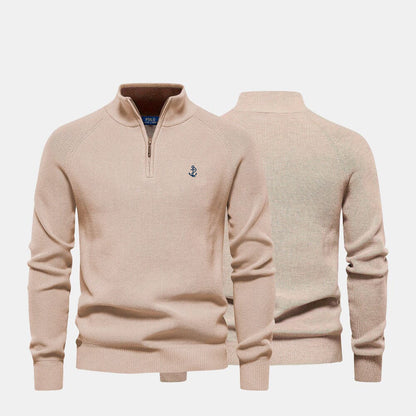 Zip Cable-Knit Wool Knit Sweater