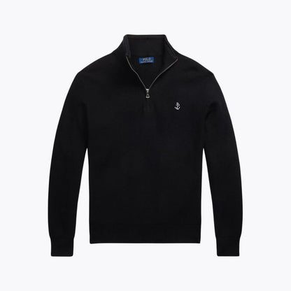 Mesh-Knit Cotton Quarter-Zip Sweater