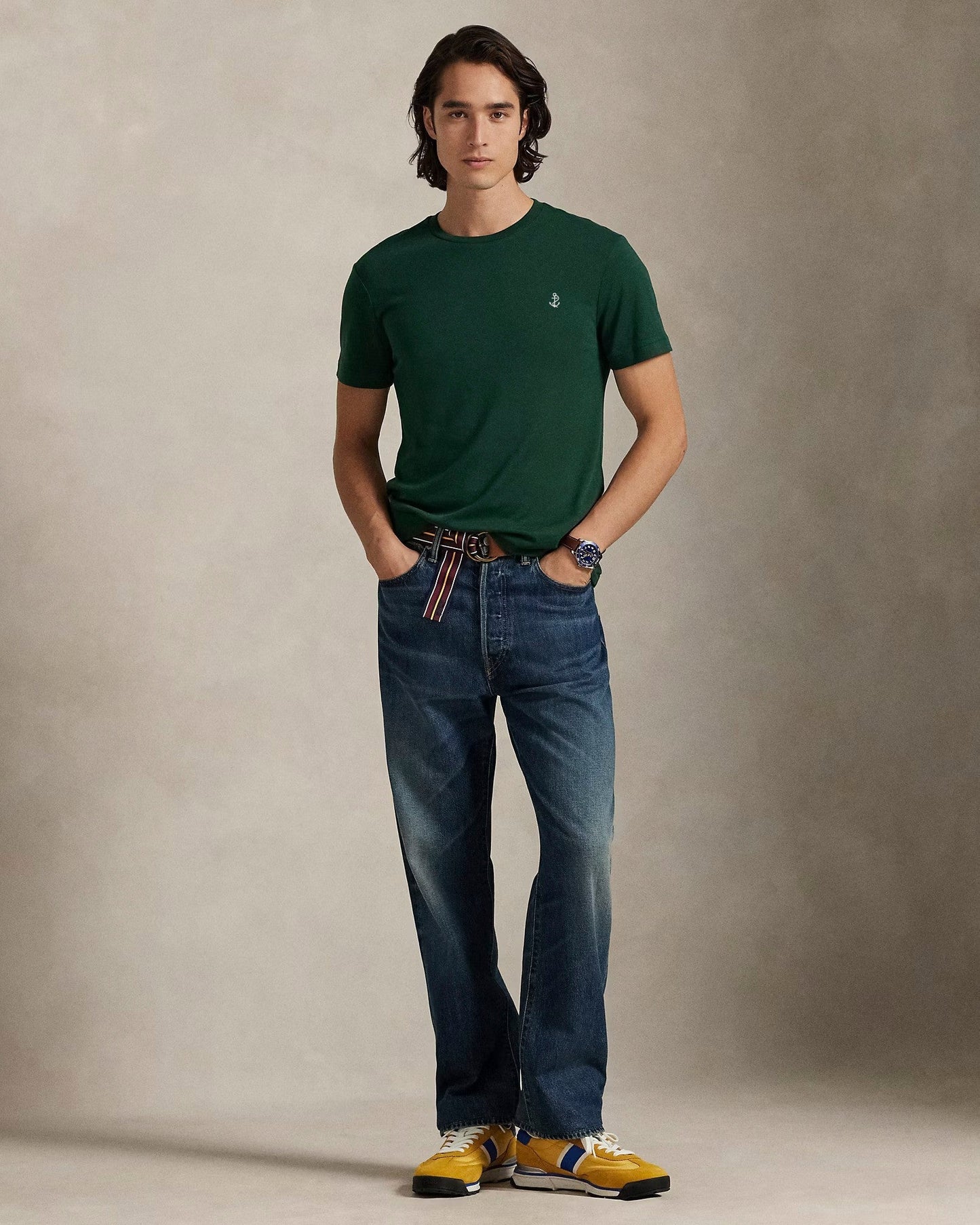 Slim fit jersey crew neck t-shirt   - Vintage Pine