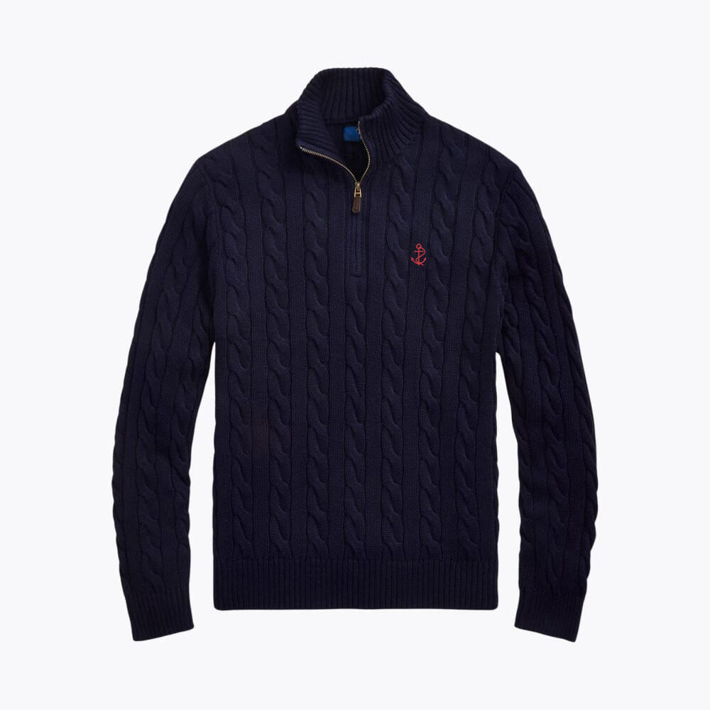 Chunky Cable-Knit Cotton Quarter-Zip Sweater