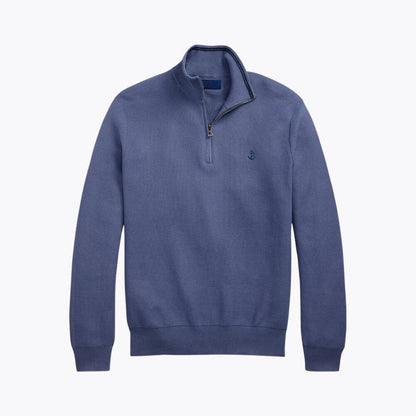 Mesh-Knit Cotton Quarter-Zip Sweater