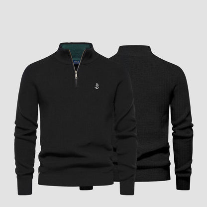 Zip Cable-Knit Wool Knit Sweater