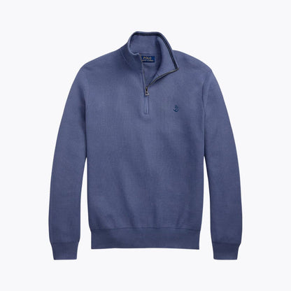 Mesh-Knit Cotton Quarter-Zip Sweater