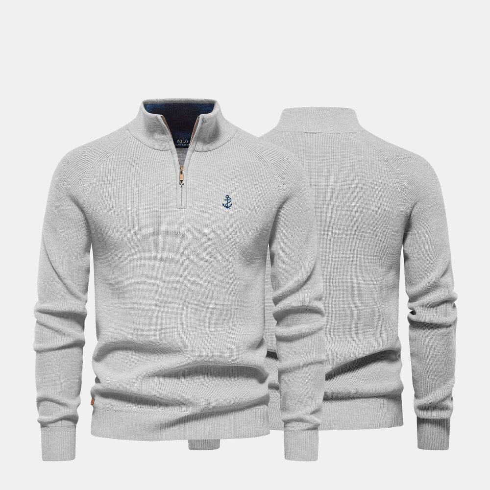 Zip Cable-Knit Wool Knit Sweater