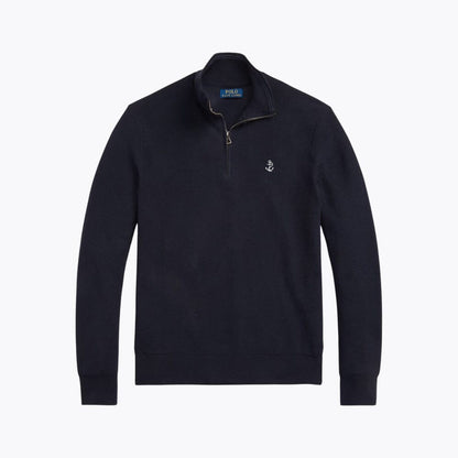 Mesh-Knit Cotton Quarter-Zip Sweater