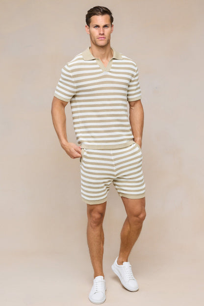 Lattolo Striped Knit Polo Shirt - Ecru/Beige