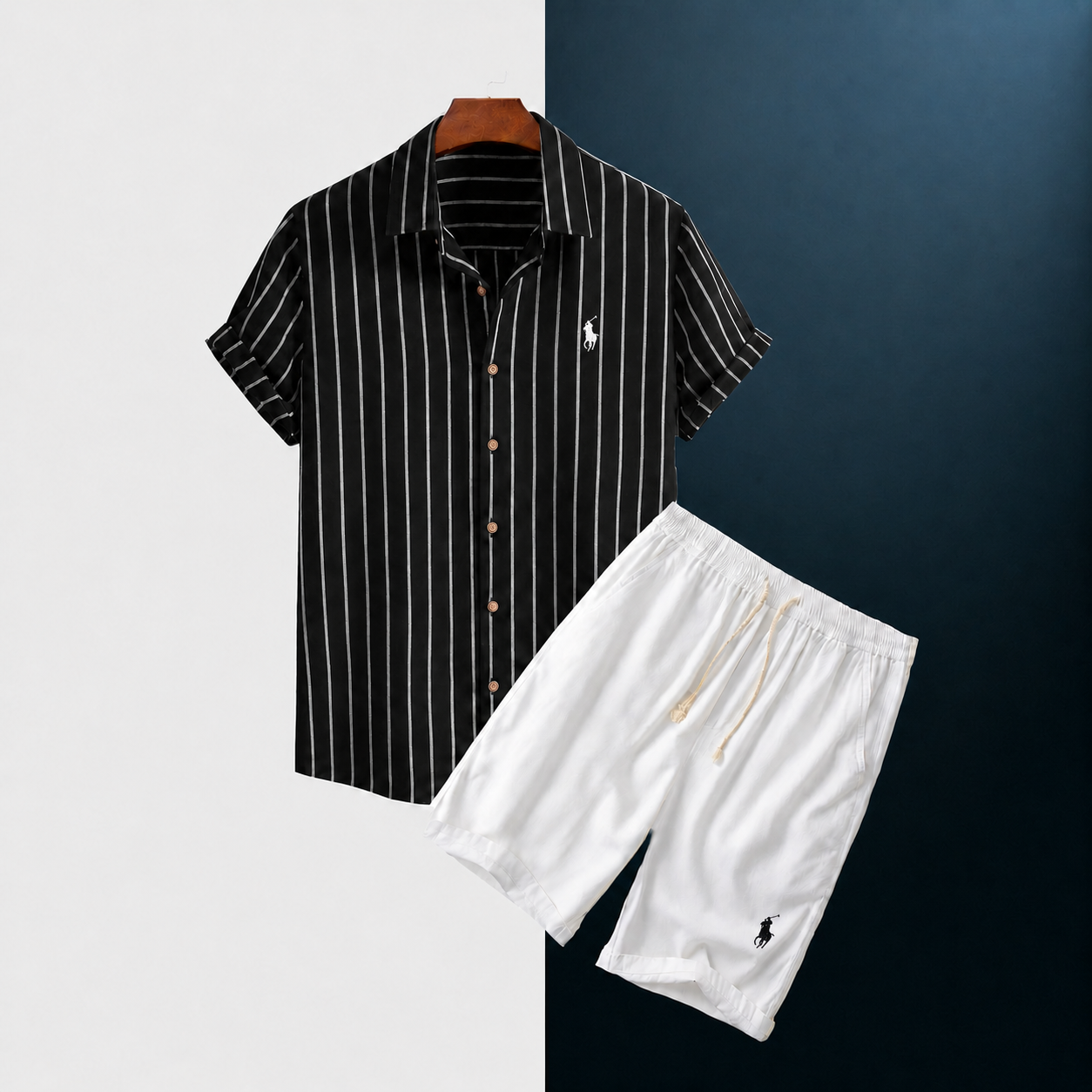 Men’s Relaxed Fit Striped Shirt and Shorts Set
