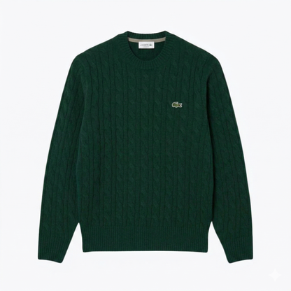 LC Cable Knit Carded Wool Crew Neck Sweater