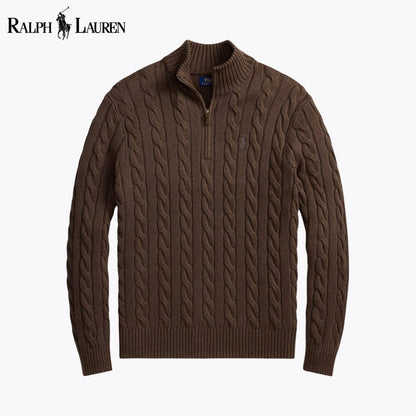 RL Chunky Cable-Knit Cotton Quarter-Zip Sweater